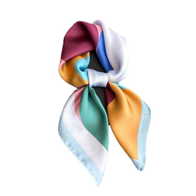 Simple contrasting color simulation silk printing silk scarf square scarf high-end shawl sunscreen neck small square scarf headscarf scarf women