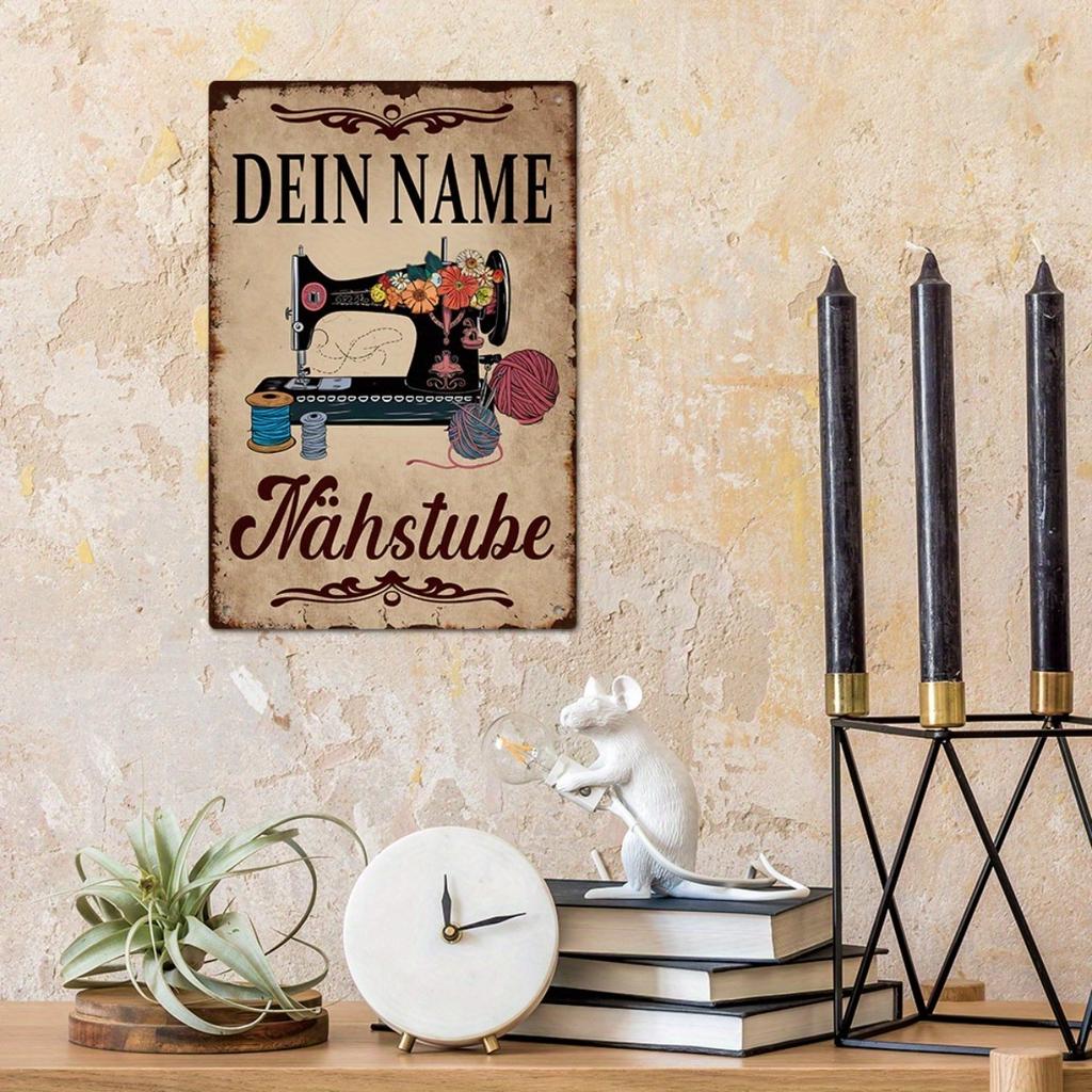 Personalized Vintage Sewing Machine Metal Tin Sign Floral Motifs Wall Art Decor