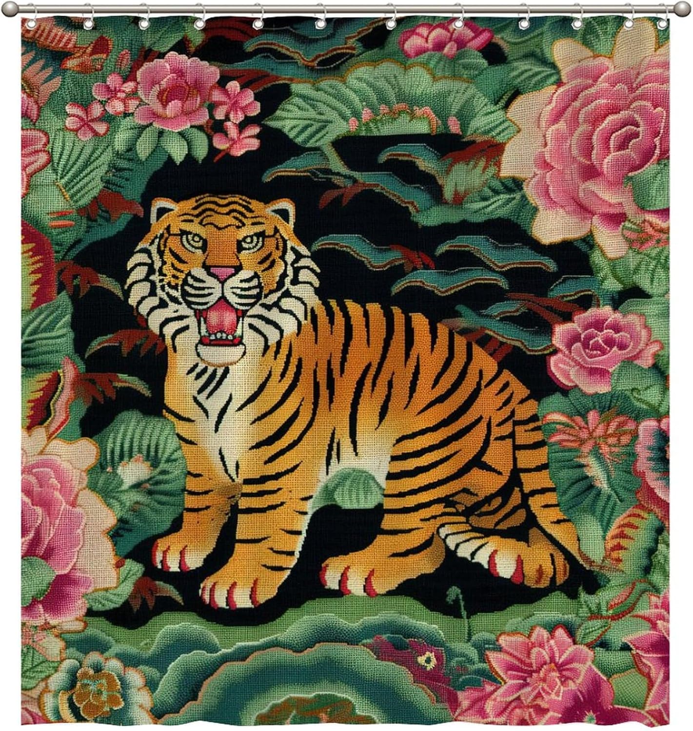Baifenbai Home Furnishing Pink Shower Curtain Color Floral Animal Print Tiger Polyester Bathroom Decoration Flower Shower Curtain Waterproof 180X180cm