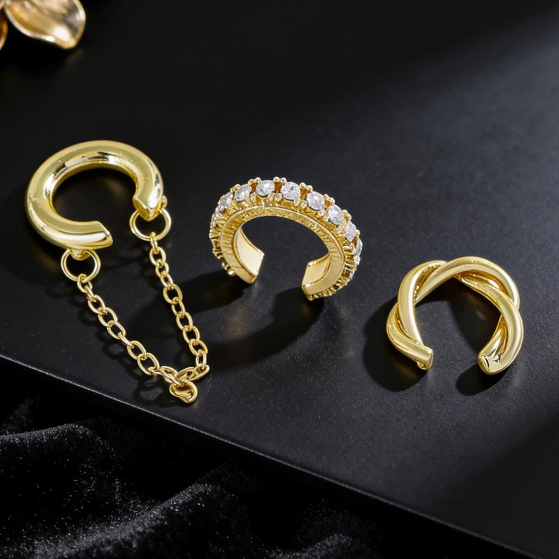 

3Pcs Fashion Rhinestone Decor Ear Cuff Earrings for Woman Exquisite Metal Multi-Layer U-Shaped 2026 New Arrival Ear Clip Zircon
