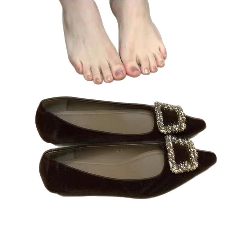 Retro Evening Wind Square Buckle Rhinestone Single Shoes Shallow Mouth Shoes French Shoes Autumn 2025 New One-pedal Temperament Women's Shoes