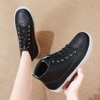 Mode Frühling Echtes Leder All-Match Freizeitschuhe Damen Flache Schnür-Sneaker Stiefel Damen High-Top Rutschfeste Laufschuhe