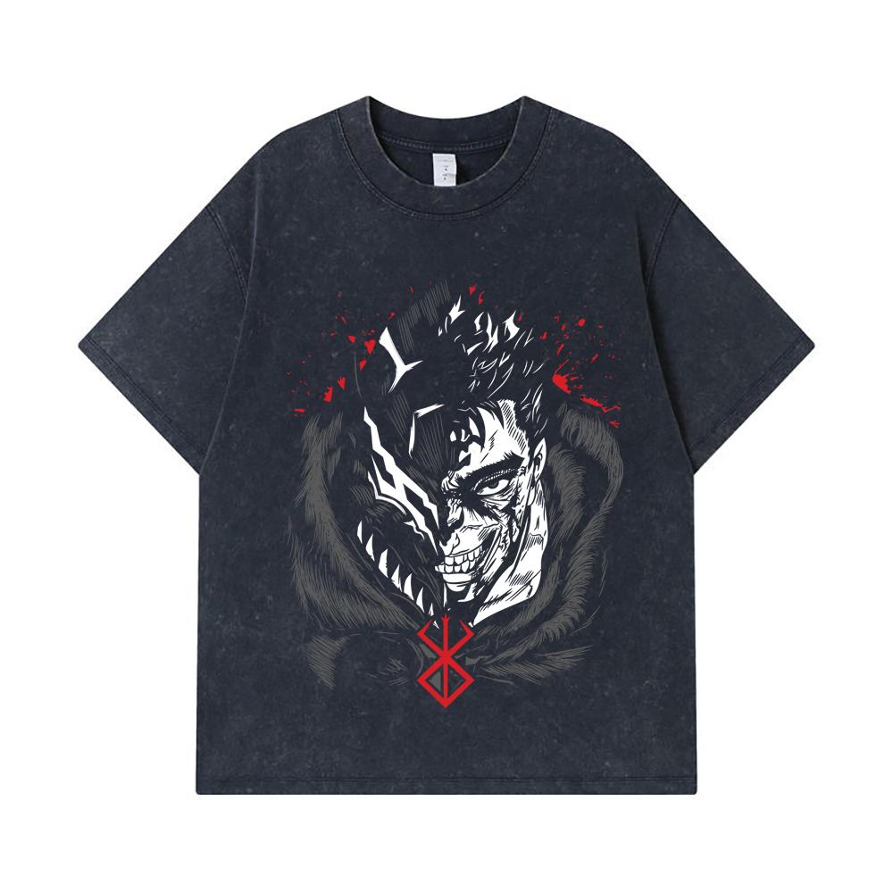 275 GSM Gewaschene T-Shirts 100% Baumwolle Berserk V9 Druck Unisex Schweres Baumwoll-T-Shirt