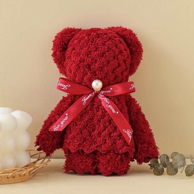 Luxury Velvet Bear Towel Plush Texture Kids Hand Towel Soft Absorbent for Hotel Guest Bathroom Use