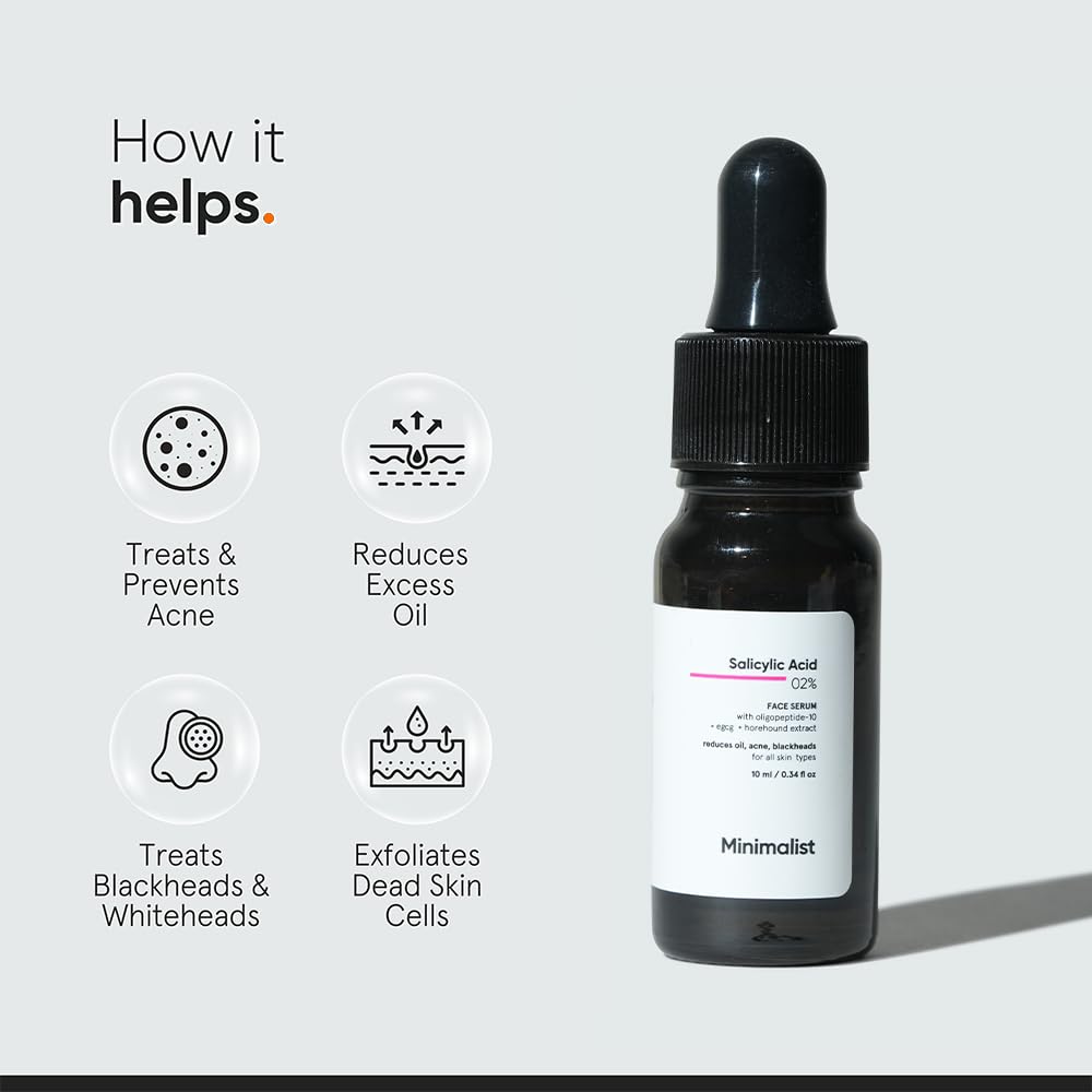 Minimalist 2% Salicylic Acid Anti-Acne Face Serum For All Skin Types | Reduces Blackheads, Excess Oil & Bumpy Texture | 10ml BHA Exfoliant