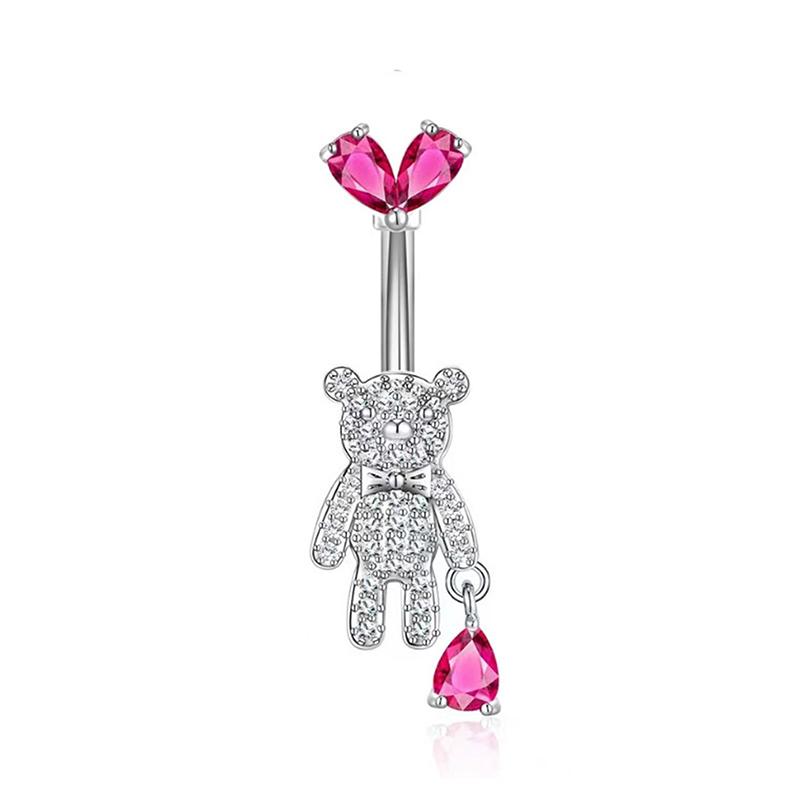 Pink Pendant Belly Button Ring For Women Stainless Steel Navel Piercing Jewelry Rabbit Heart Bear Butterfly Belly Ring