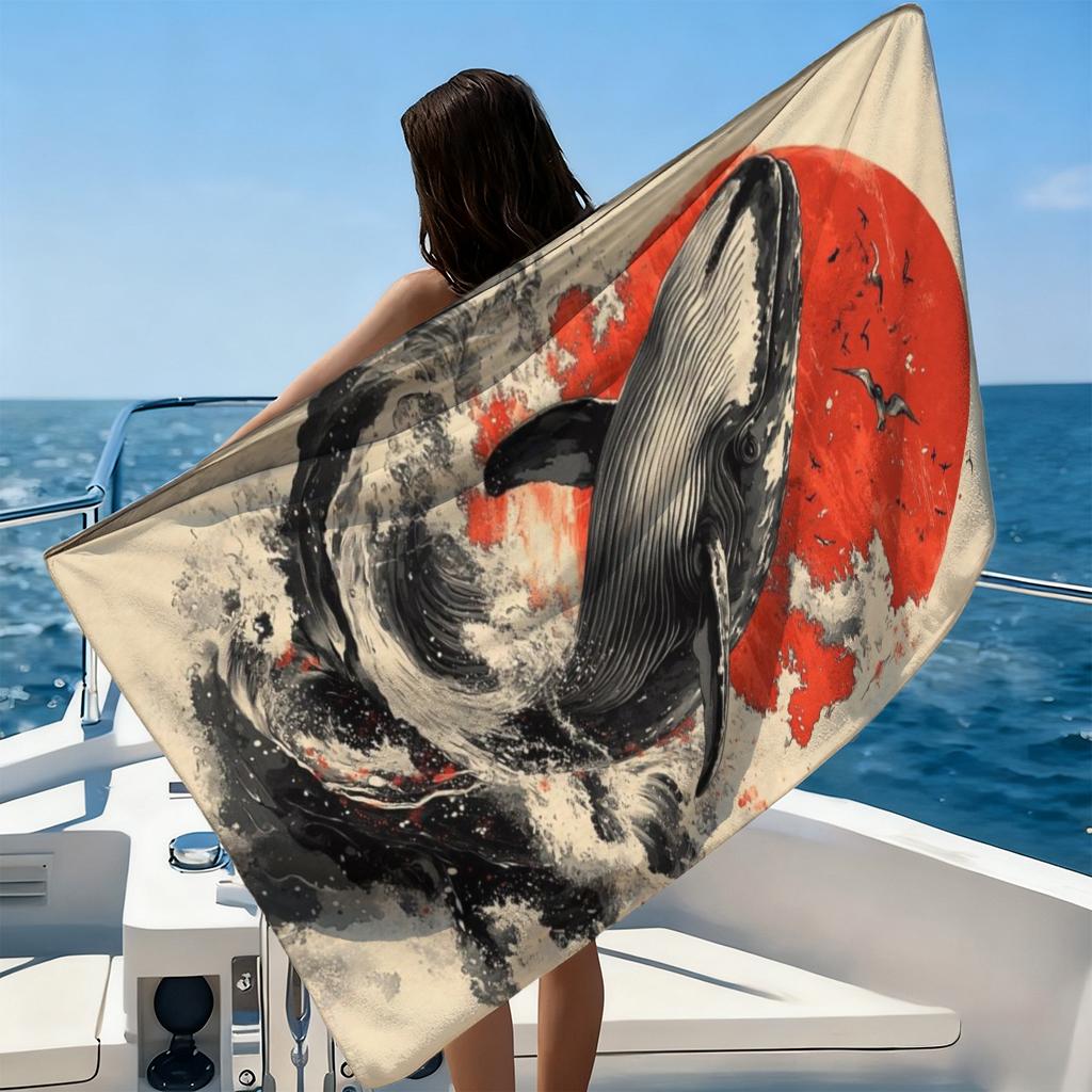 Japanese Ukiyo-e Whale Beach Towel Large Beach Towel Super Absorbent Suitable for Beach Pool Camping Summer Gift for Friends
