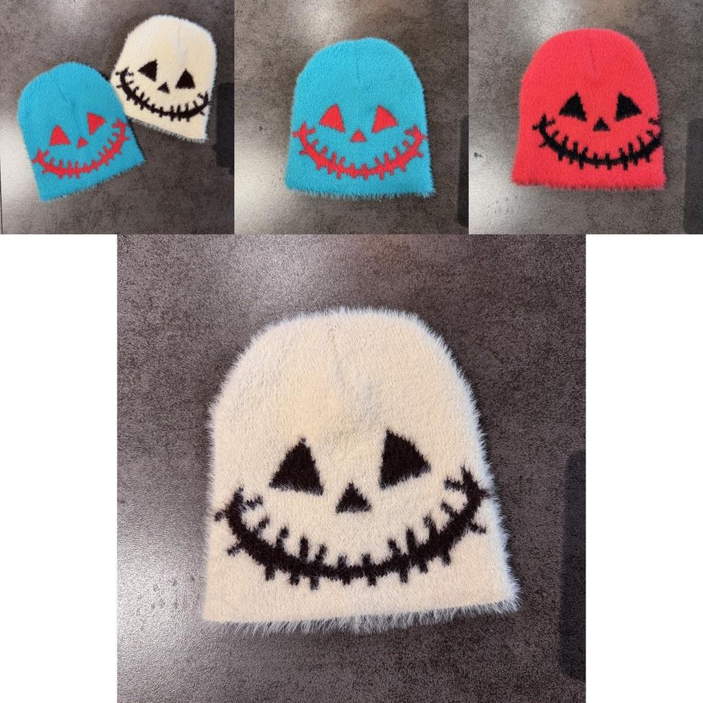 Halloween Themed Knit Cap With Fleece Lining For Autumn And Winter Fashion