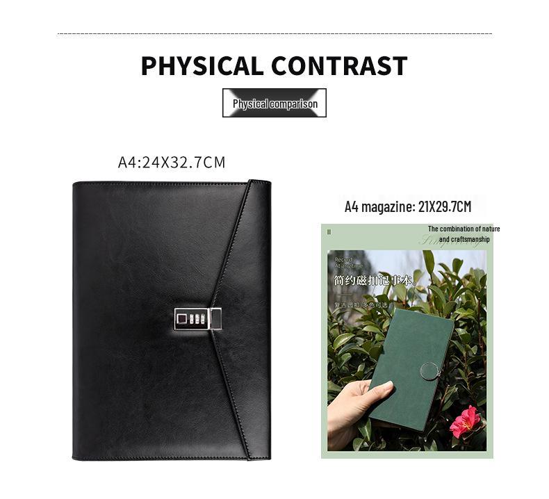 A4 Leather Business Briefcase with Combination Lock and Custom Logo