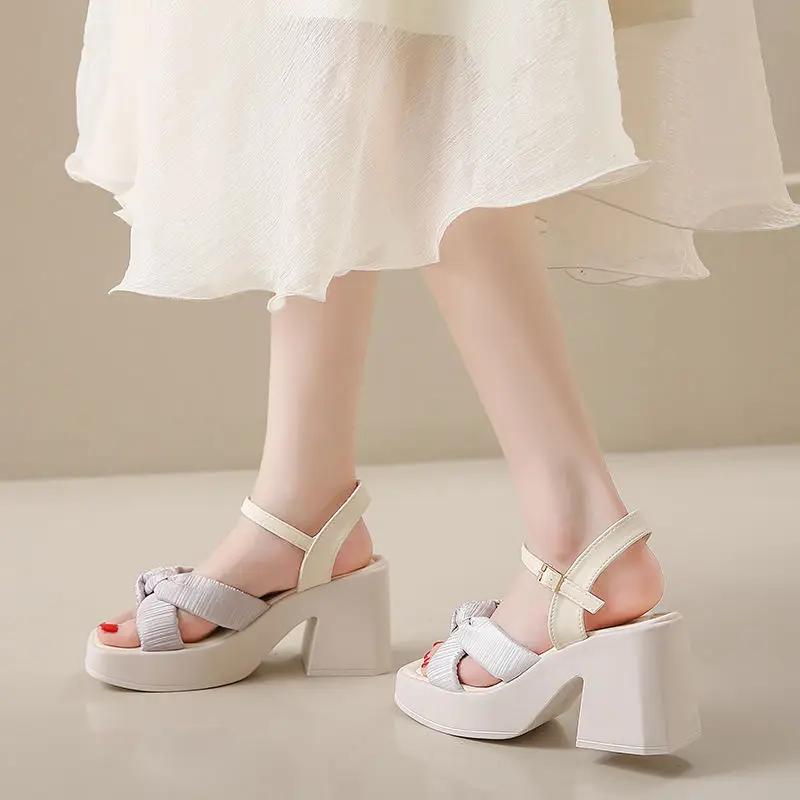 Fashion Square Toe Block Heel Sandals for Women Designer Daily Casual Woman Shoes Luxury Summer 2025 Korea Low Price Comfort Vip Sandal