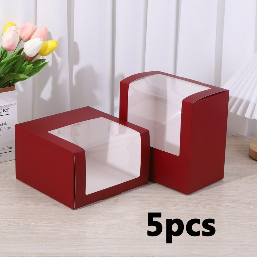 

5 шт. Подарочные коробки с окном, Коробка-контейнер для хранения шляп, для бейсболок, кепок с козырьком, снэпбэков, тракерских кепок, Бумажная складная коробка, Упаковка, Коробки для угощений 5pcs красный