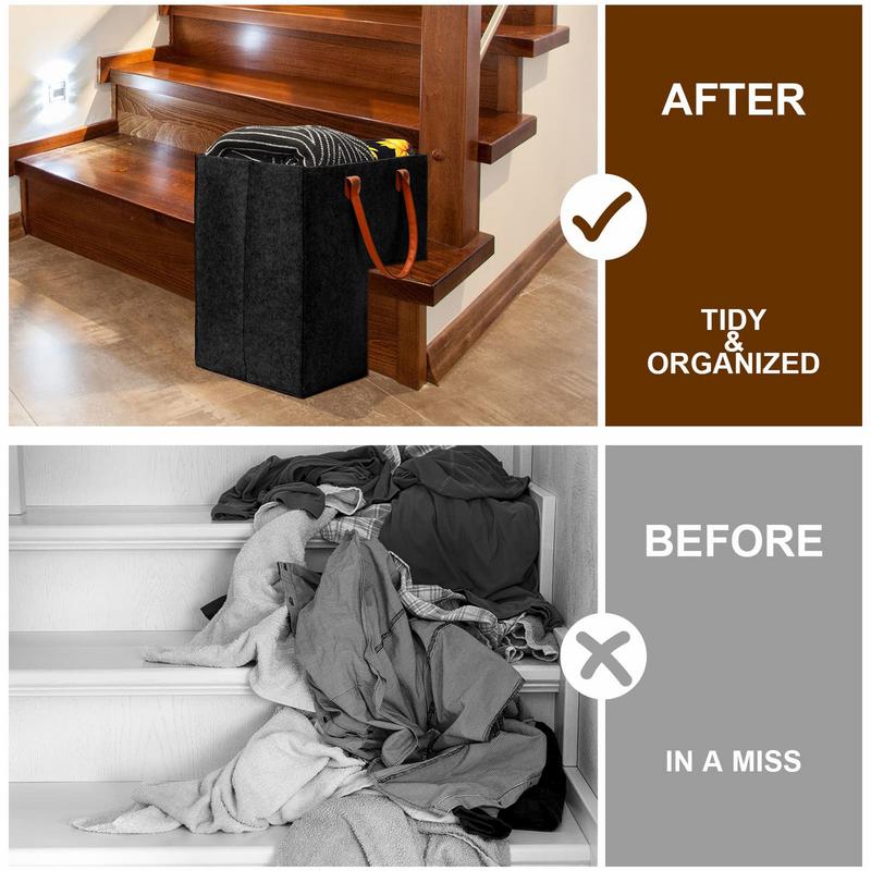 Stair Storage Organizer Stair Step Basket Stair Storage Box Staircase Baskets For Storage L-Shape Design 4mm Thick Felt Black
