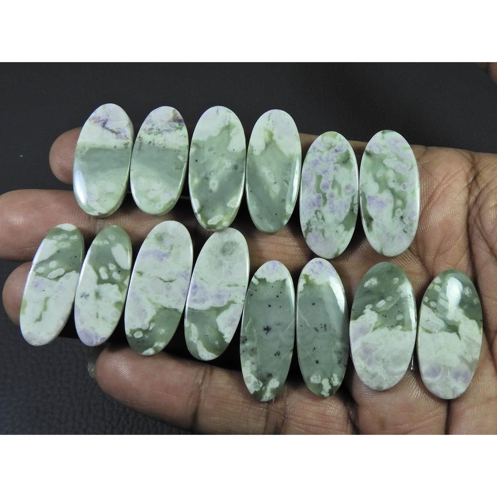 26-31 MM Natural Peace Jade Matched Pair Oval Cabochon Gemstone 7 Pair Lot C-772