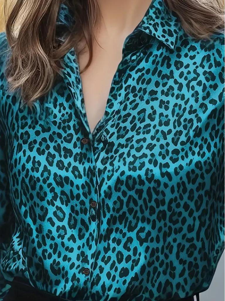 Women's European American Leopard Print Casual Button-Up Shirt - Spring/Autumn Collection