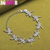 925 Sterling Silver AAA Zircon Full 8 Dragonfly Chain Bracelet Jewelry