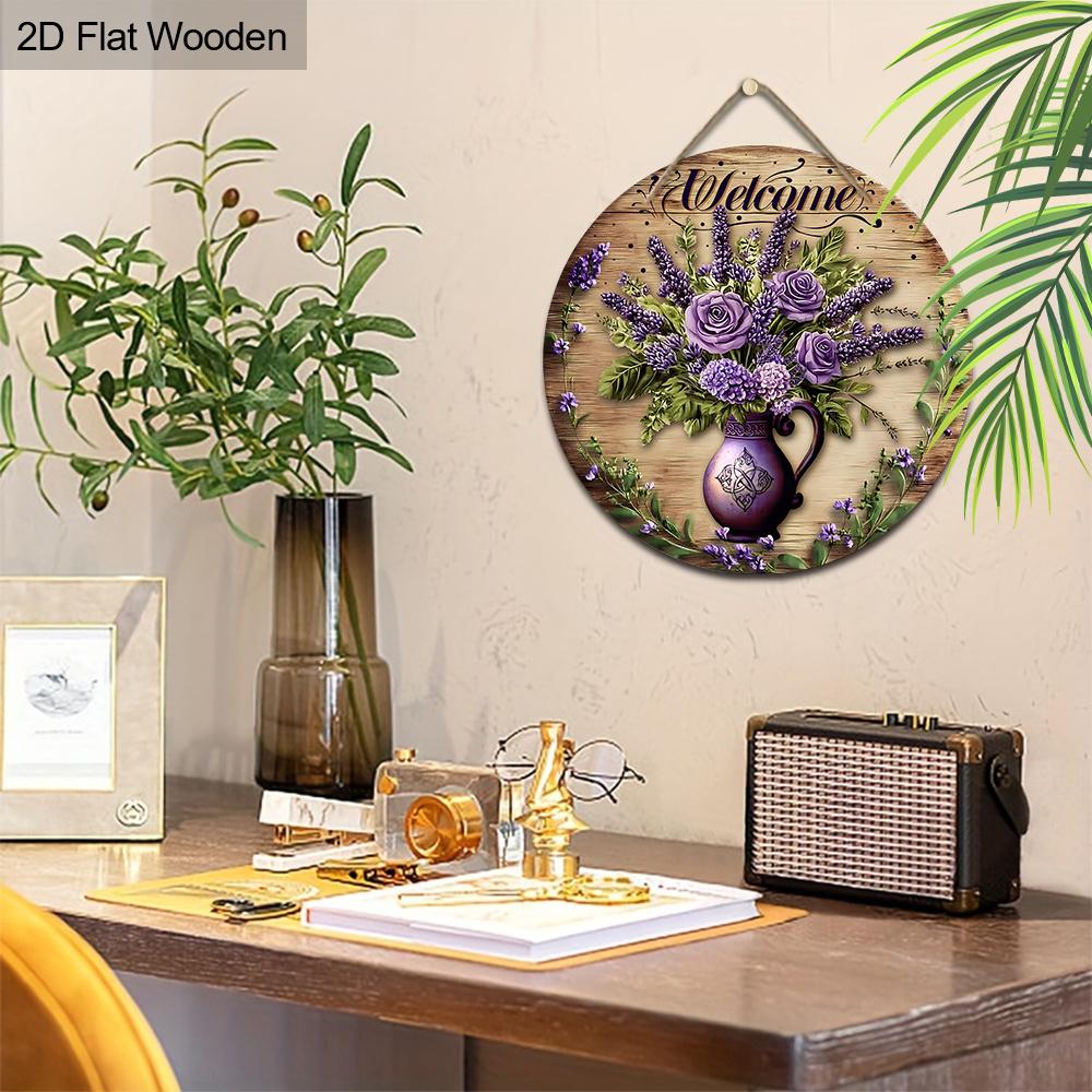 Wooden Lavender Rose Welcome Sign - Charming Home Decor, Perfect for Door, Wall, Home, Room, Farmhouse, Street, Shop, Garage, Bar, Garden, and
