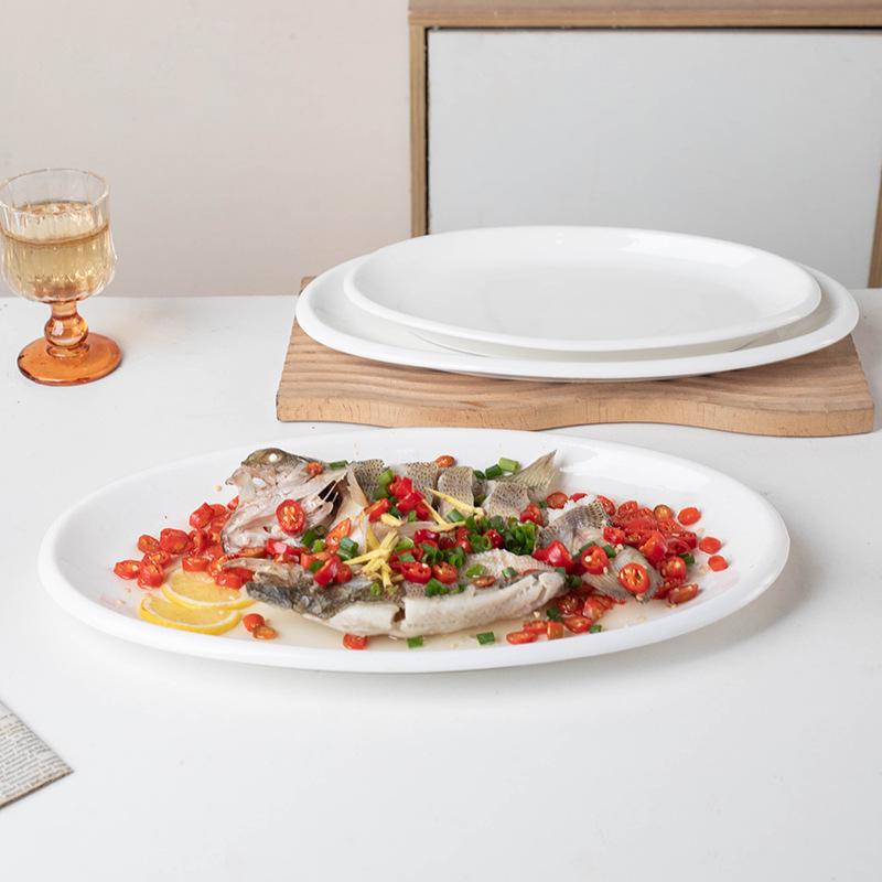 Extra Large Thickened White Ceramic Oval Fish Plate for Steamed Fish
