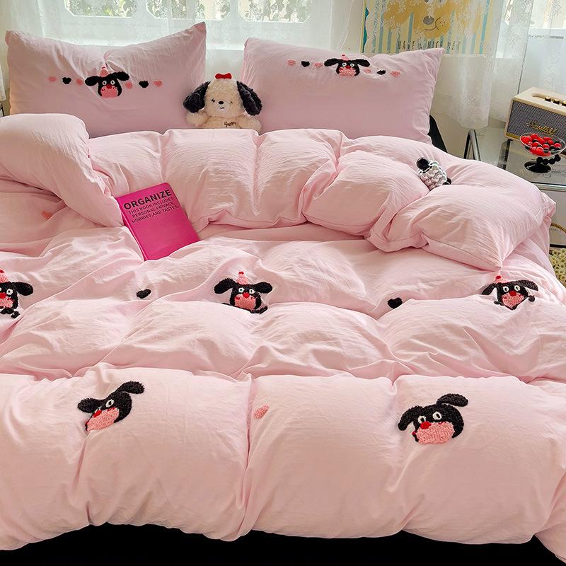 

Маленький свежевыстиранный хлопковый комплект из четырех предметов, розовый комплект из трех предметов для общежития, пододеяльник, простыня 1.2m bed