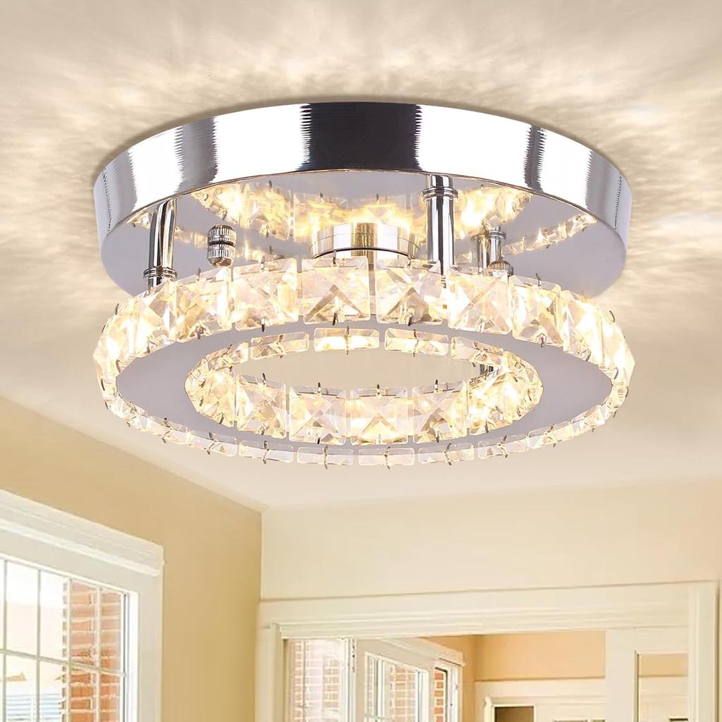 Moderne Runde K9 Kristall LED Deckenleuchte Dimmbar Aufputz Kleiner Deckenleuchter mit Fernbedienung