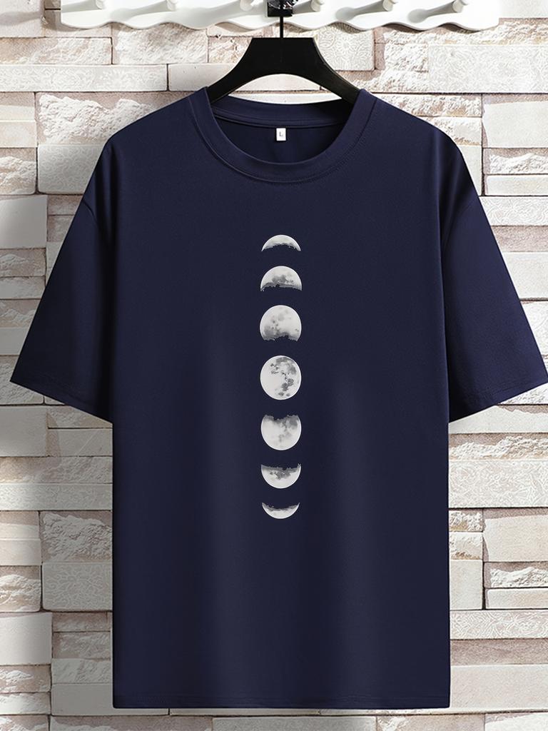 Unisexs Astronomy T Shirt Vertical Moon Phases Minimal Space Graphic Print Short Sleeve Crew Neck Casual Cotton Male Tee