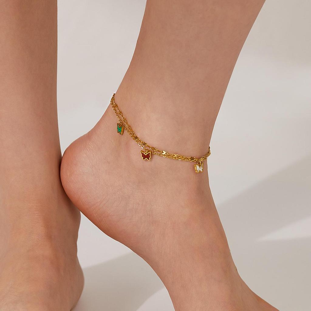 Stylish Women's Stainless Steel Butterfly Anklet - Colorful, Fashionable, and High-End.
