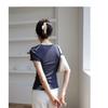Damen Weiß V-Ausschnitt Ausgefranster Saum Kurzarm Figurbetontes T-Shirt Weich Elastisch Lässig Basic Oberteil
