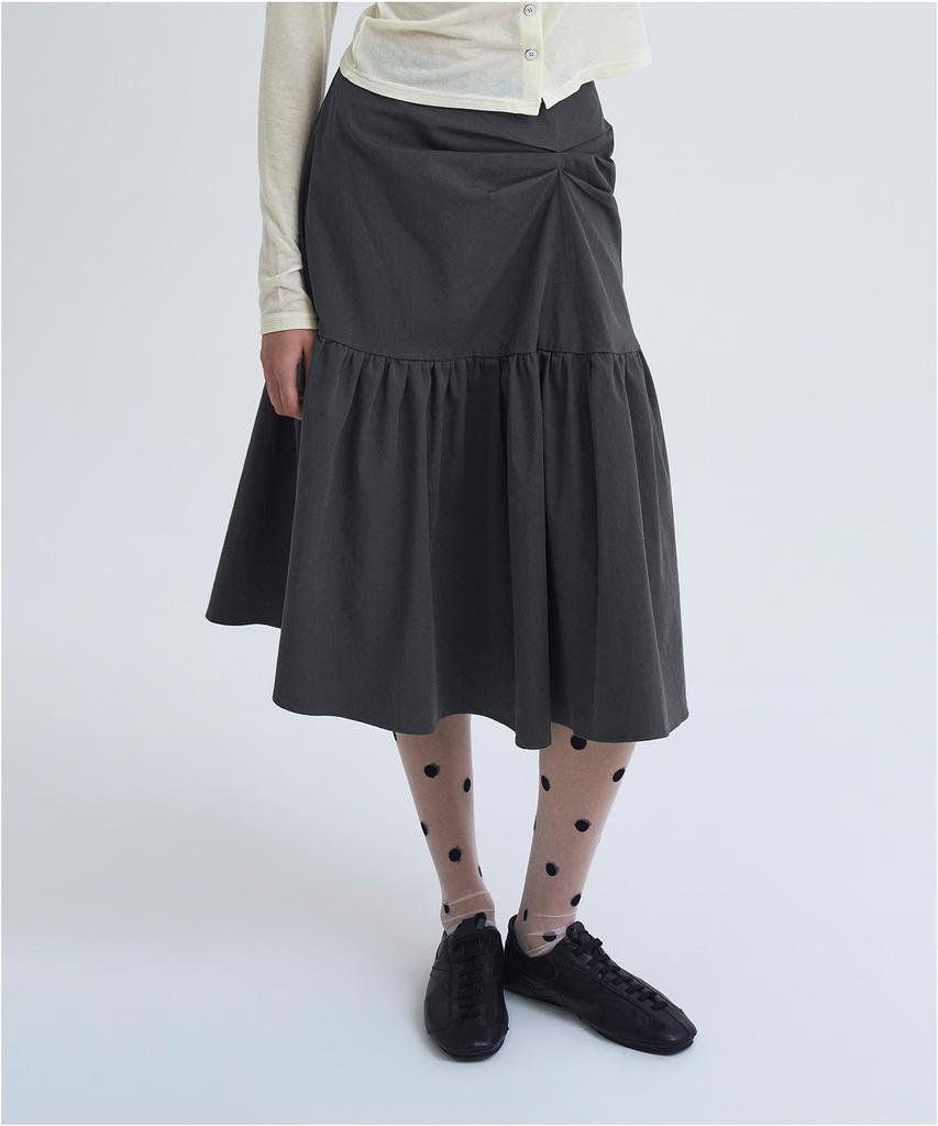 Eontildiyeseu Twist Gathered Flare Midi Skirt, Khaki Gray
