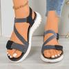 New sandals women's large size sewing line flat bottom round head Velcro women's sandals