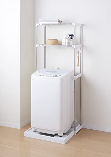 Pearl Metal Laundry Rack, Washing Machine Rack, 2-Tier with Shelf, Stainless Steel, Easy Assembly, N-7565