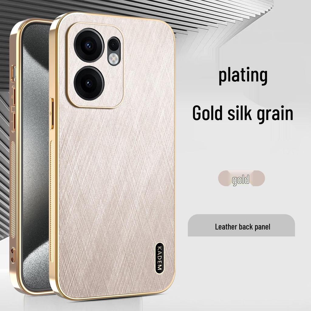 Universal OPPO FindX9 Phone Case: Electroplated Leather Texture with Gold Wire Pattern for Reno14F/Realme15/A6 Protection.