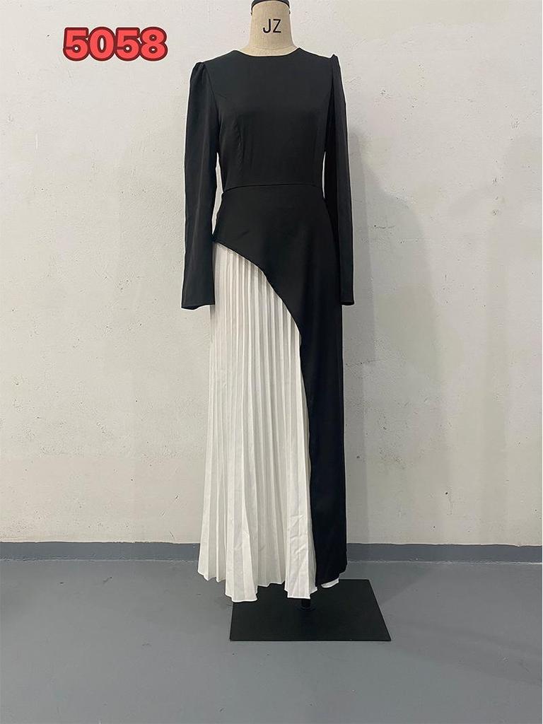 2025 Herbst/Winter Europäisch & Amerikanisch Colorblock Langarm Plissiertes Slim-Taille Bindekleid