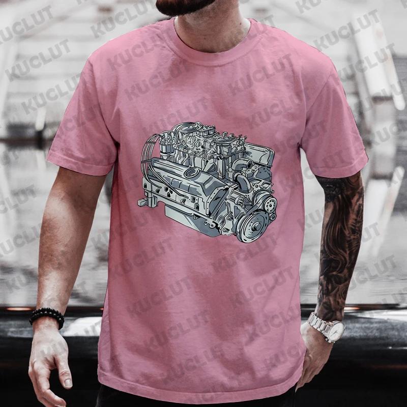 Men's T-shirts Tops Realistic Car Engine Design Funny Tshirt for Men Casual Tee T-Shirt Fashion Short Sleeve Tee Shirt Clothing