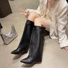 Fashion 2025 New High Quality Metal Decor Wedge Heel Knee High Boots Women Autumn Winter Fashion Pants Boots Woman Leather Long Boots