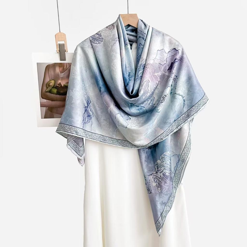 Fragrant Cloud Yarn 140 * 140 Spring And Summer Simulated Silk Large Square Scarf Shawl Women'S Summer Thin Scarf Versatile