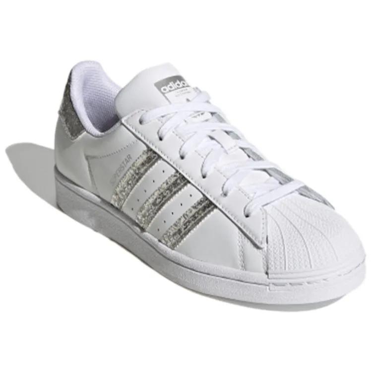 Adidas Womens Superstar 'Glitter' (women's sizes) Cloud White / Silver Metallic / Silver Metallic Skate Shoes FZ4445