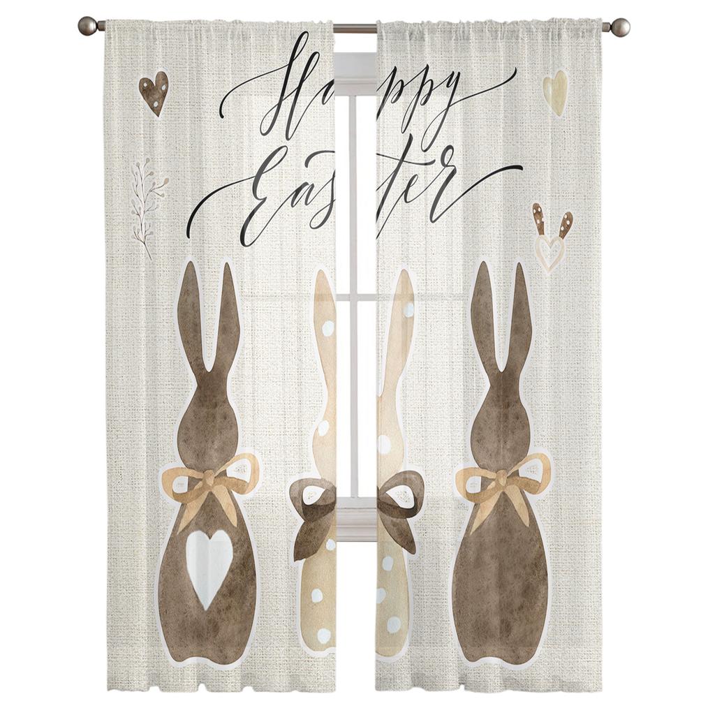 Easter Rabbit Tulle Curtains For Living Room Bedroom Voile Sheer Curtain Window Home Decor Drapes