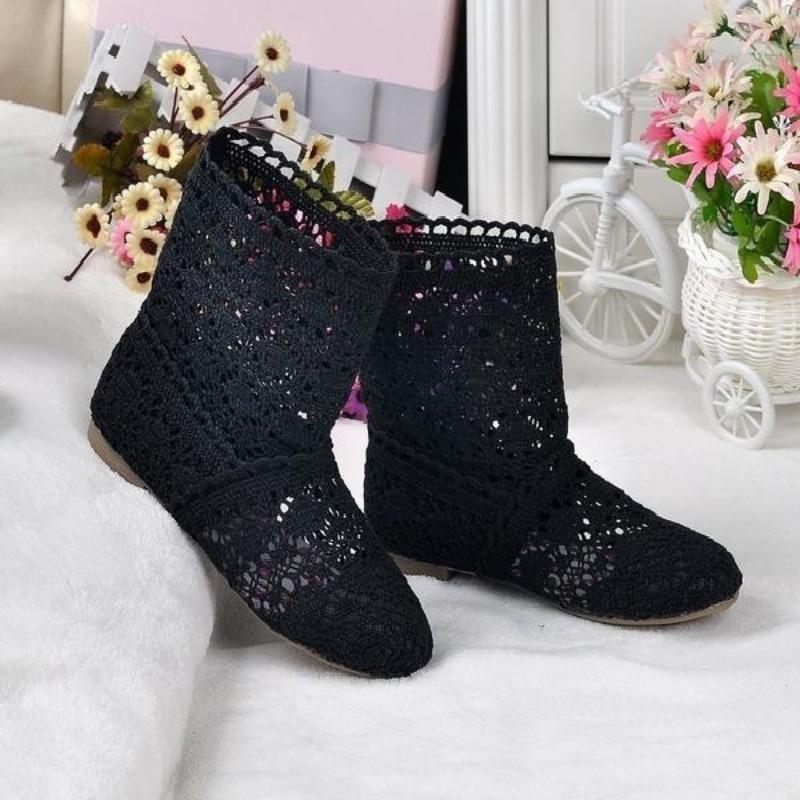 New Spring and Autumn Flat Heel Short Boots Hollow Boots Flat Single Boots Martin Boots Net Boots Hole Shoes Short Women's Boots