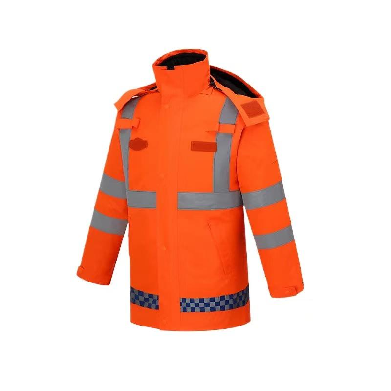 High-Speed Reflective Winter Cotton-Padded Raincoat & Pants Set for Outdoor Use