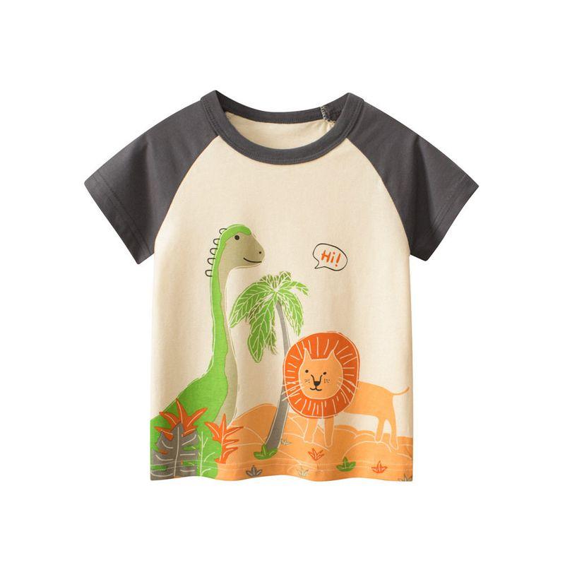 27Kids Children's Clothing Summer Boy's Short-Sleeved T-shirt Tops Baby Dinosaur Clothes Kids Lion Cotton Base Shirt