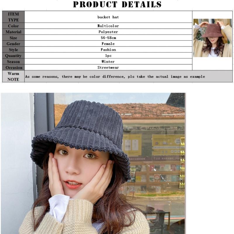 Corduroy Winter Bucket Hat for Women Girl Fashion Fishing Caps Autumn Outdoor Fisherman Hats