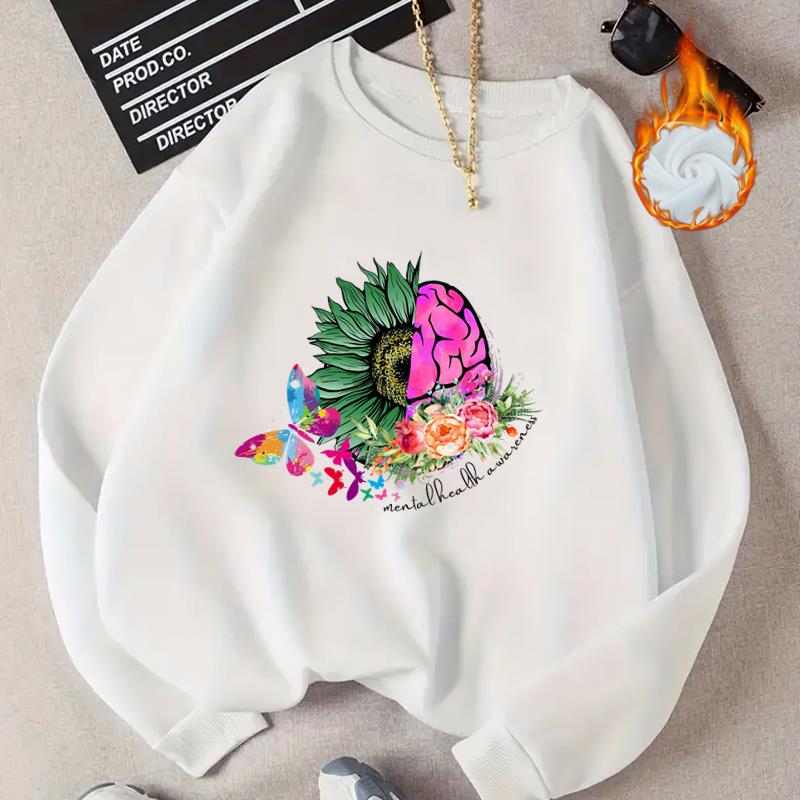 

(Азиатский размер) Женские повседневные пуловеры с милым принтом в цветочном стиле 90-х годов, осень-осень-зима, женская весенняя флисовая одежда, модные толстовки с графическим рисунком