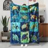 Sea Turtle Flannel Throw Blanket Ocean Mosaic Patchwork Soft Cover, Baby Blankets and Adult Blankets Cozy Warm Nautical Gift F