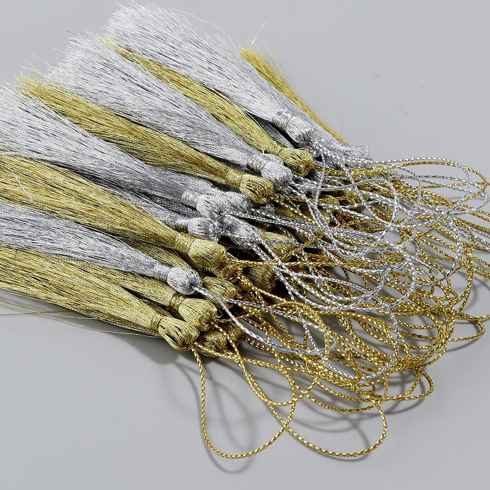 30pcs Gold Silver Color Tassels Polyester Silk Fringes with Cord Loop For DIY Handmade Bookmark Keychain Jewelry Decor Materials