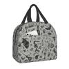 Pattern Insulated Lunch Bag for School Office Halloween Cat Skull Leakproof Cooler Thermal Bento Box Women Children