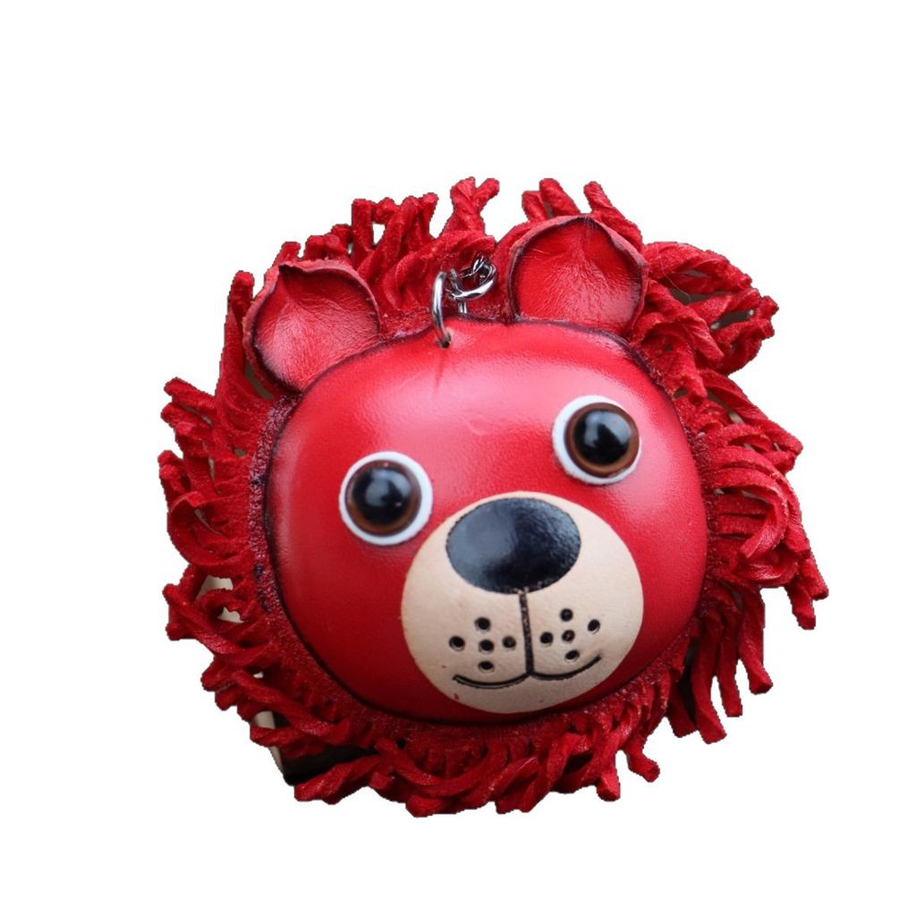 First Layer Cowhide Little Lion Keychain Pendant Locomotive Car Key Chain Accessories Bag Pendant Cute Little Gift
