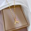 Light Luxury Full Diamond Micro-Inlaid Zircon Fishtail Pink Diamond Necklace Copper Electroplated Real Gold Pendant