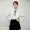 Korean Style Bow Tie White Shirt - Women's Spring 2026 Long Sleeve Top