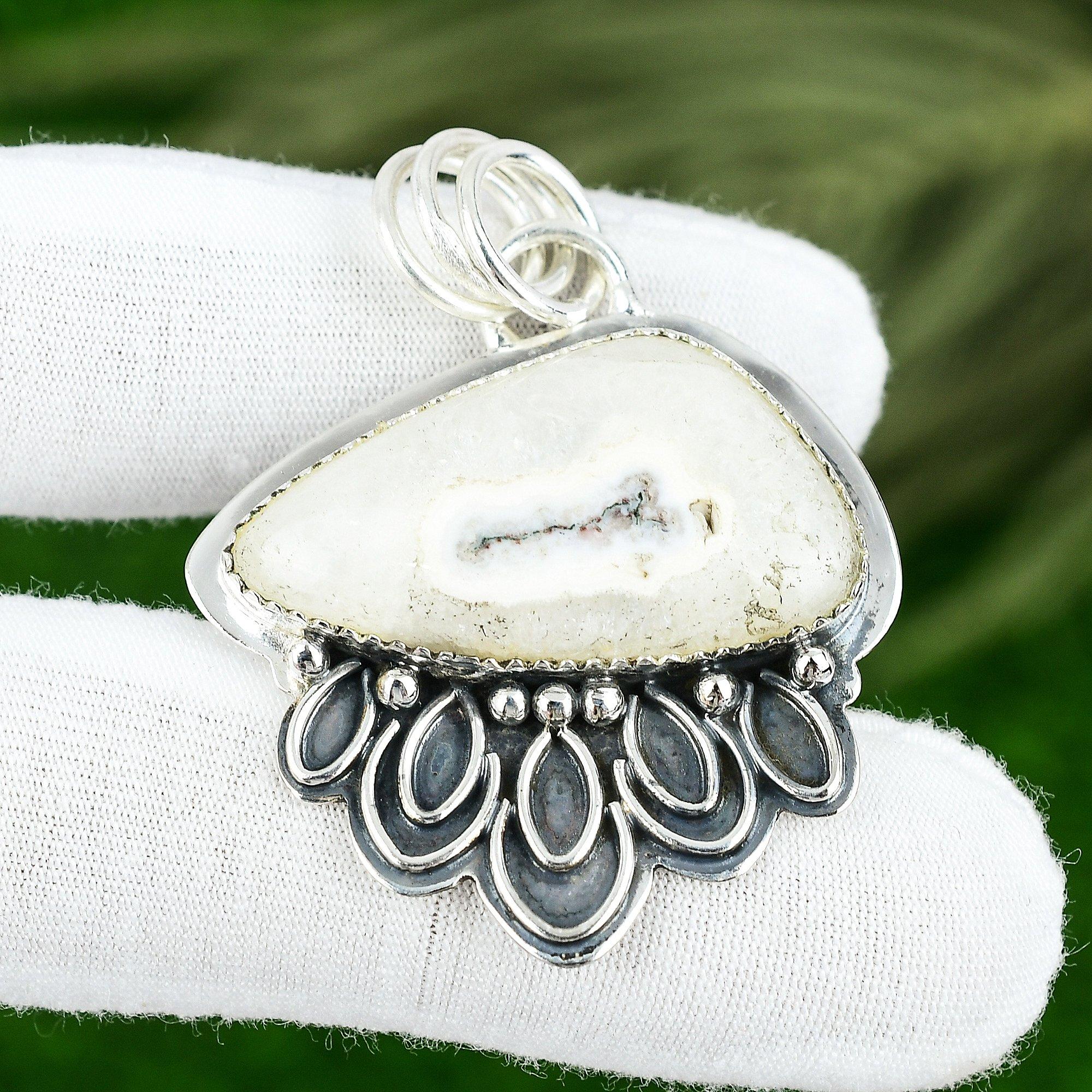 925 Sterling Silver Solar Moss Opal Gemstone Bezel Boho Birthday Pendant Jewelry