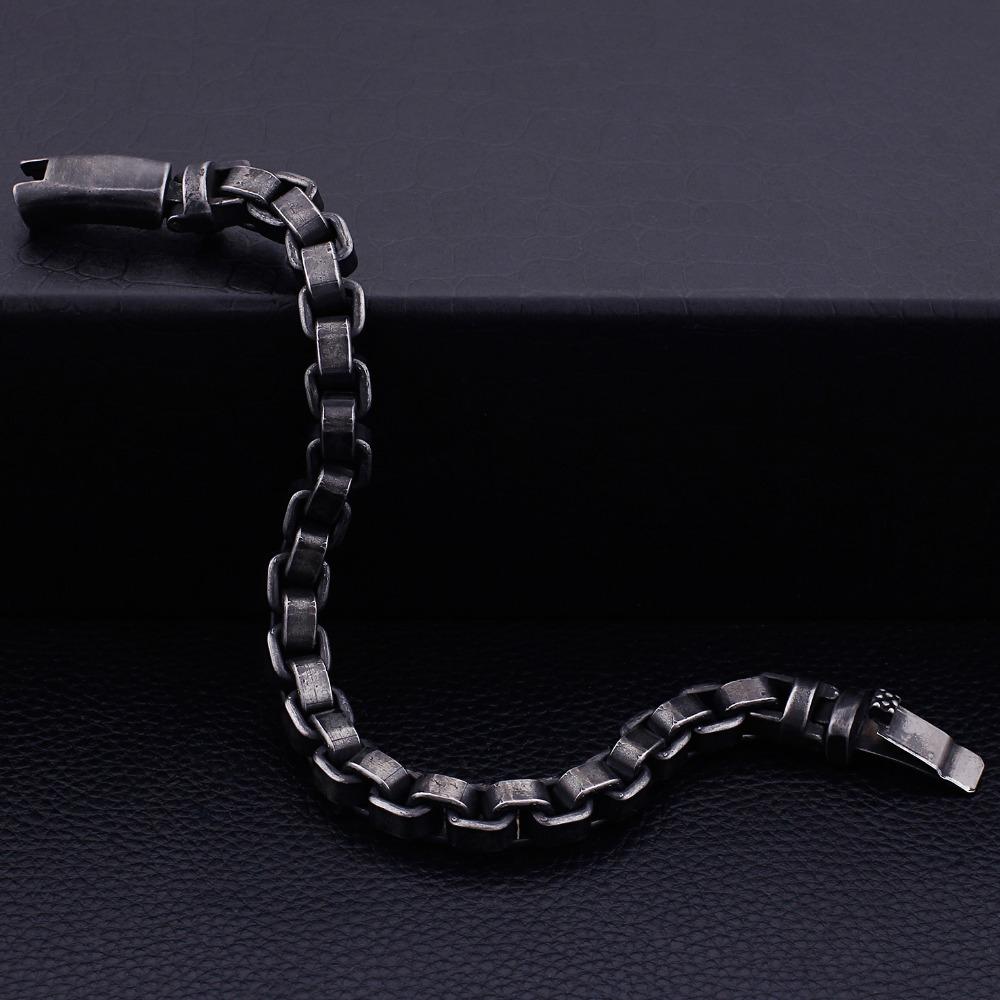 Solid Black Stainless Steel Men Bracelet Vintage Jewelry 9MM Wide Chain Link Friendship Men's Bracelets & Bangles for Gifts
