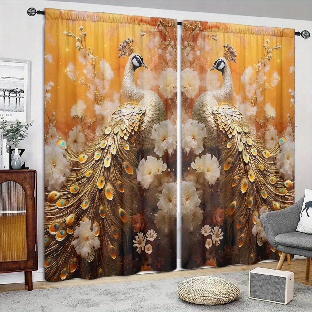

Luxury Style Peacock Printed Curtain for Home Decor - Rod Pocket Window Treatment for Bedroom Kitchen Living Room 100*130 Rod Pocket 1pcs